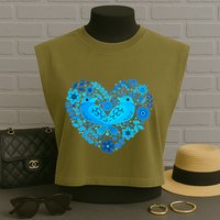 Secrets Blur Bird Heart Garment-Dyed Women's Muscle Tee