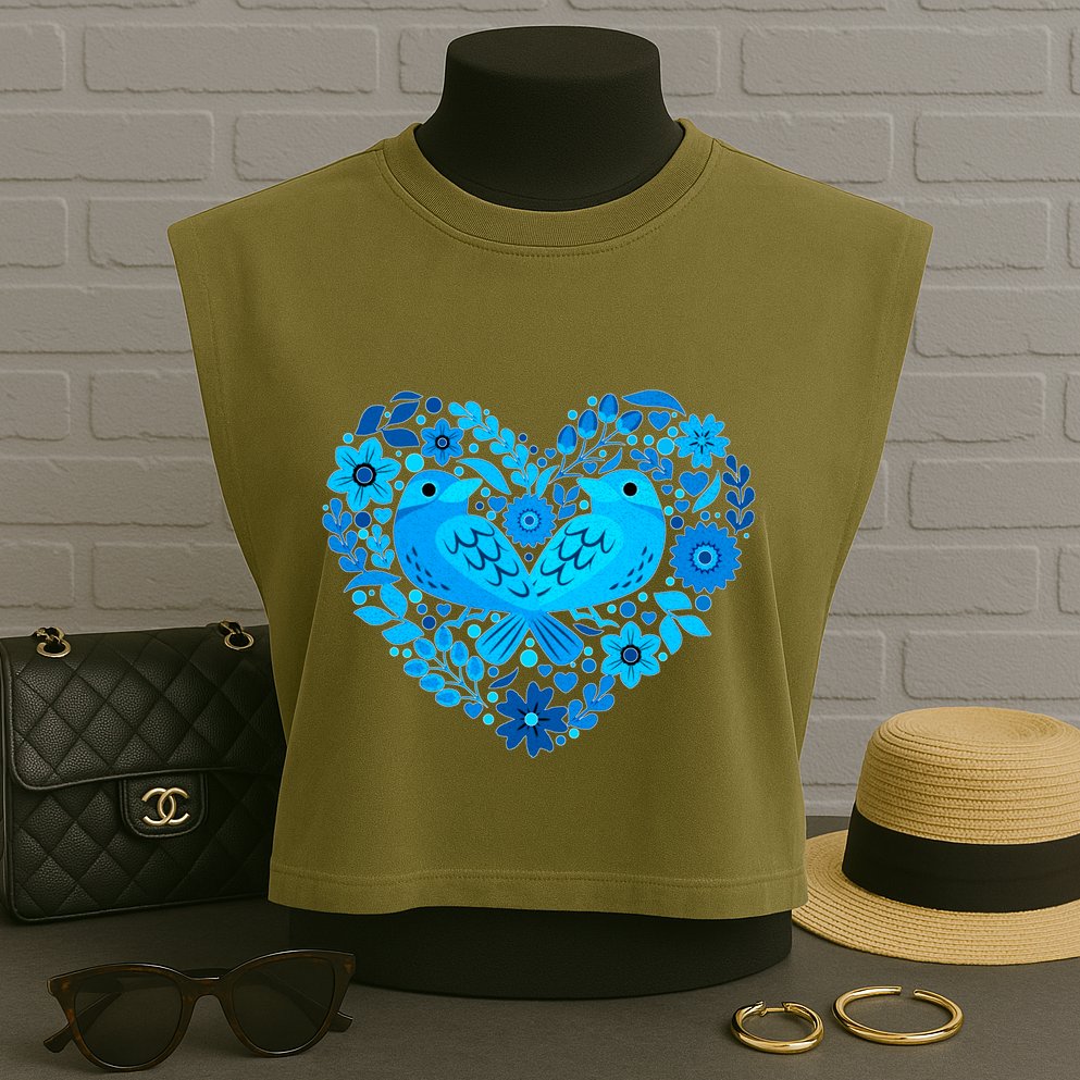 Secrets Blur Bird Heart Garment-Dyed Women's Muscle Tee
