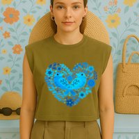 Secrets Blur Bird Heart Garment-Dyed Women's Muscle Tee