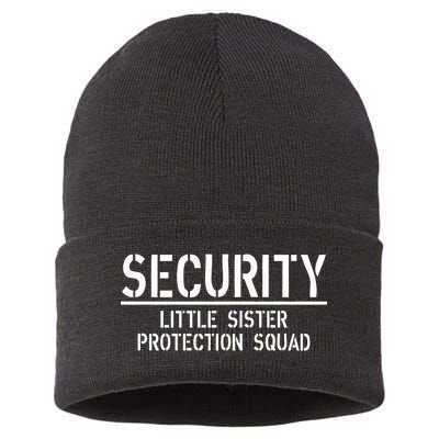 SECURITY Little Sister Protection Squad Funny Big Brother Sustainable Knit Beanie