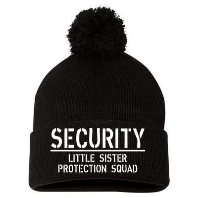 SECURITY Little Sister Protection Squad Funny Big Brother Pom Pom 12in Knit Beanie