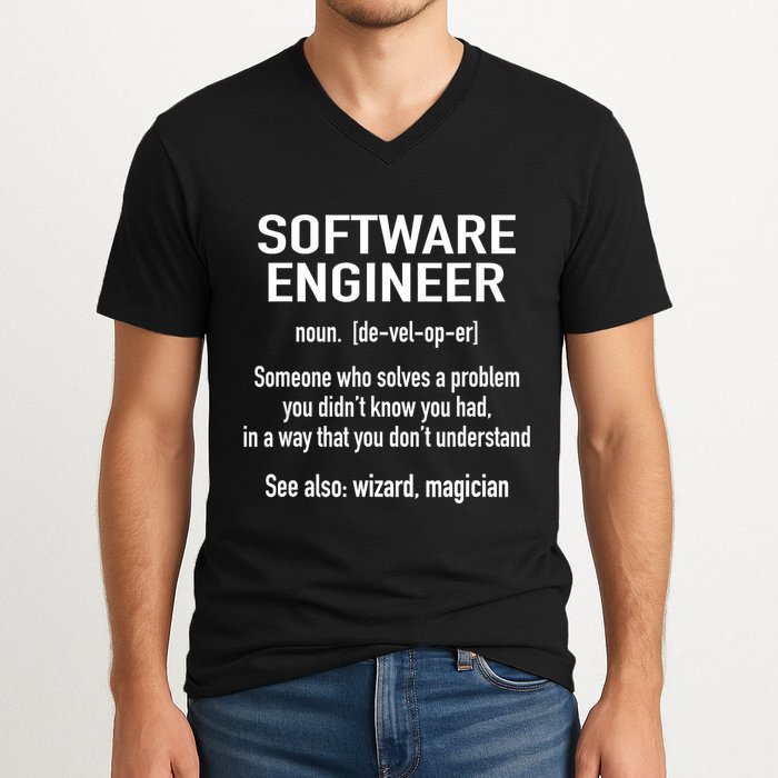 Software Engineer Developer Definition For Coder Programmer V-Neck T-Shirt