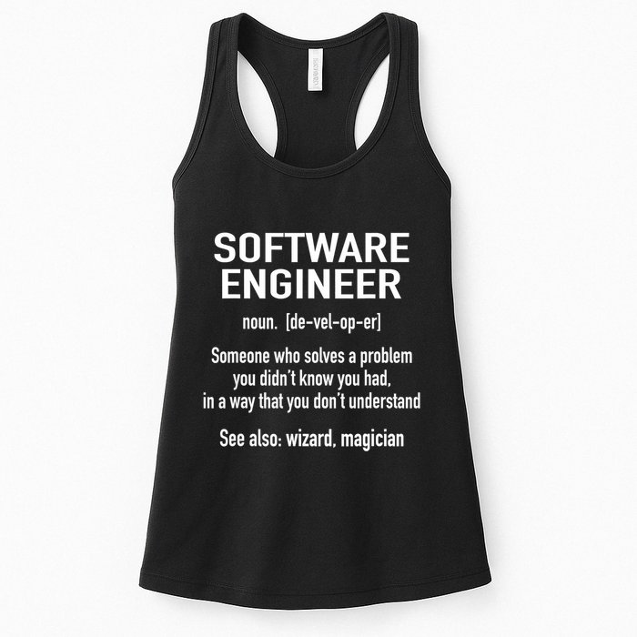 Software Engineer Developer Definition For Coder Programmer Women's Racerback Tank