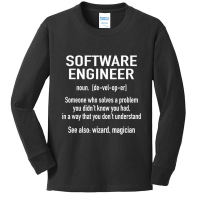 Software Engineer Developer Definition For Coder Programmer Kids Long Sleeve Shirt