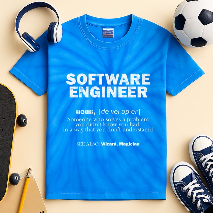Software Engineer Definition Coder Cute Gift Kids Tie-Dye T-Shirt