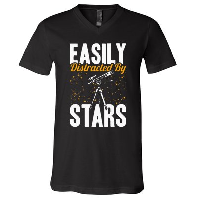 Stargazer Easily Distracted By Stars Stargazing V-Neck T-Shirt