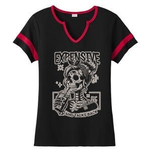 Skeleton Expensive Difficult And Talks Back Ladies Halftime Notch Neck Tee