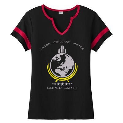 Super Earth Diving Into Hell For Liberty Ladies Halftime Notch Neck Tee