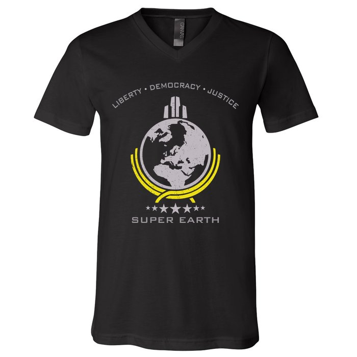 Super Earth Diving Into Hell For Liberty V-Neck T-Shirt