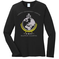 Super Earth Diving Into Hell For Liberty Ladies Long Sleeve Shirt