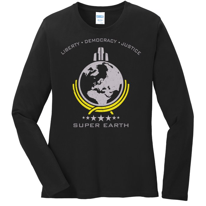 Super Earth Diving Into Hell For Liberty Ladies Long Sleeve Shirt