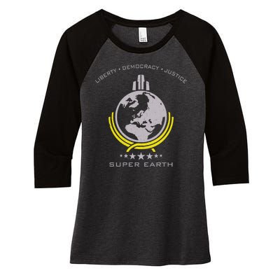 Super Earth Diving Into Hell For Liberty Women's Tri-Blend 3/4-Sleeve Raglan Shirt