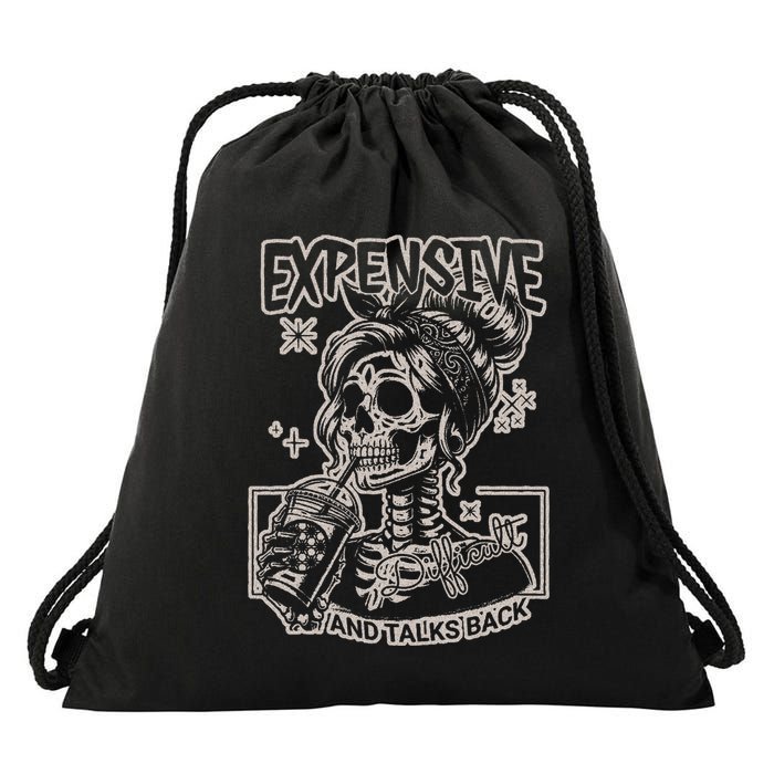 Skeleton Expensive Difficult And Talks Back Drawstring Bag