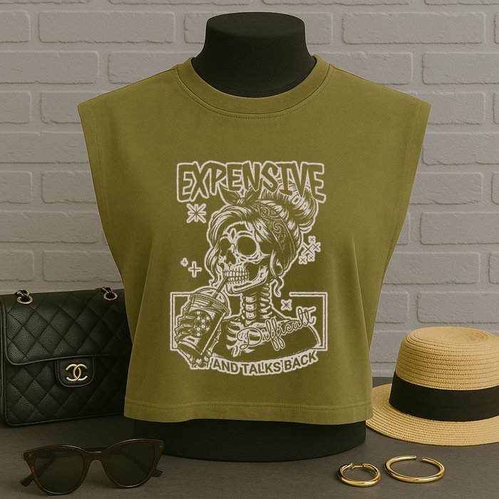 Skeleton Expensive Difficult And Talks Back Garment-Dyed Women's Muscle Tee