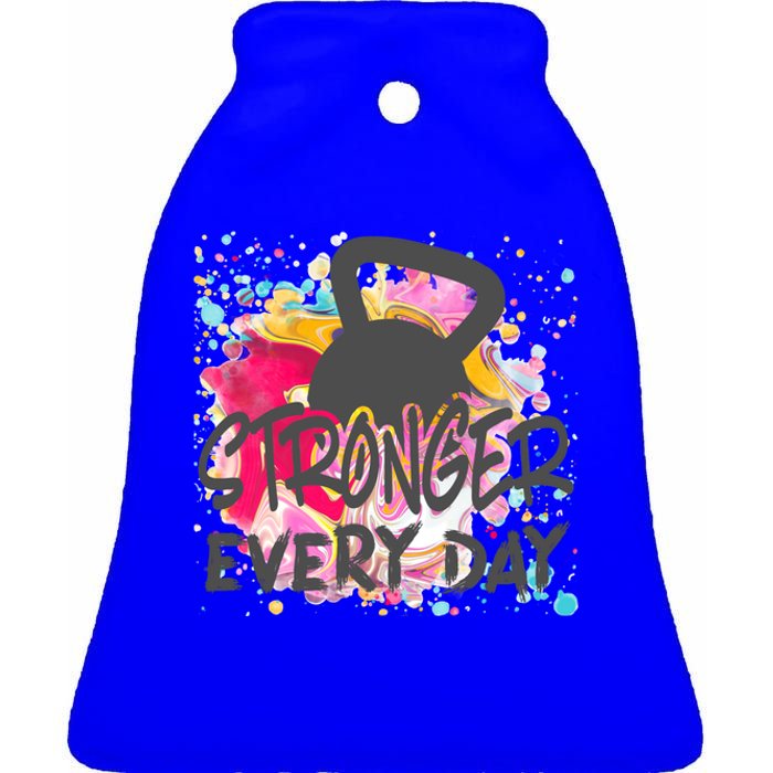 Stronger Every Day Workout And Fitness Gift Ceramic Bell Ornament