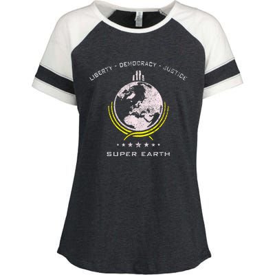 Super Earth Diving Into Hell For Liberty Enza Ladies Jersey Colorblock Tee