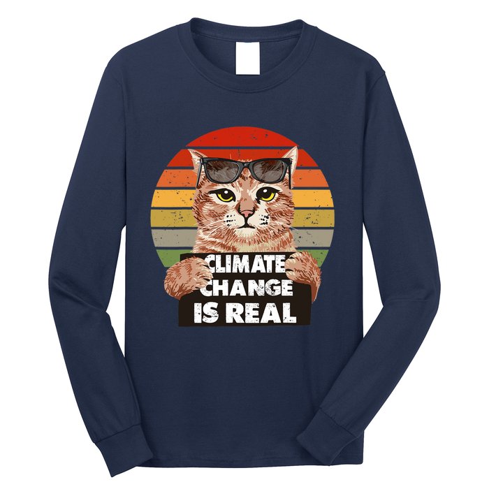 Science Earth Day Climate Change Vintage Funny Cat Mom Dad Long Sleeve Shirt