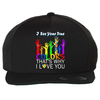 See Your True Colors Autism Puzzle Hands Wool Snapback Cap