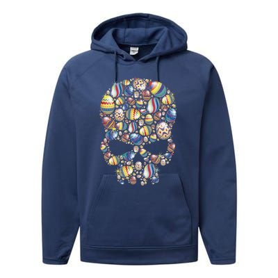 Skull Easter Eggs Skull Made Of Easter Eggs Bunny Performance Fleece Hoodie