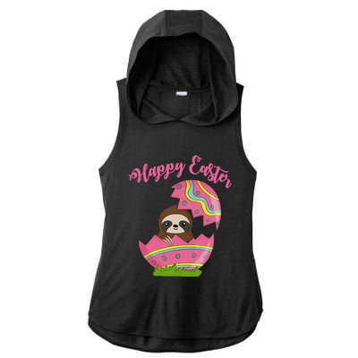 Sloth Easter Egg Happy Graphic,, Women Ladies PosiCharge Tri-Blend Wicking Draft Hoodie Tank