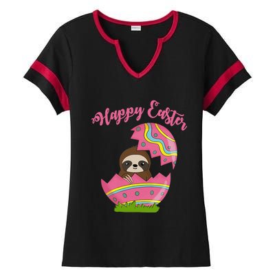 Sloth Easter Egg Happy Graphic,, Women Ladies Halftime Notch Neck Tee