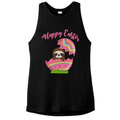 Sloth Easter Egg Happy Graphic,, Women Ladies PosiCharge Tri-Blend Wicking Tank