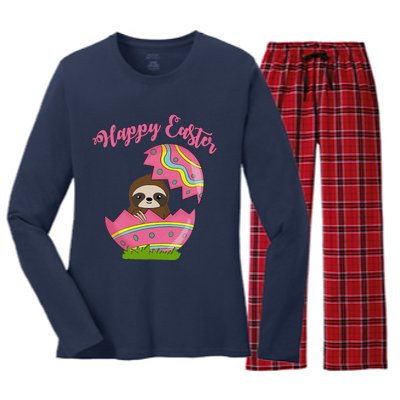 Sloth Easter Egg Happy Graphic,, Women Women's Long Sleeve Flannel Pajama Set 