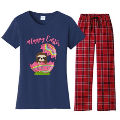 Sloth Easter Egg Happy Graphic,, Women Women's Flannel Pajama Set