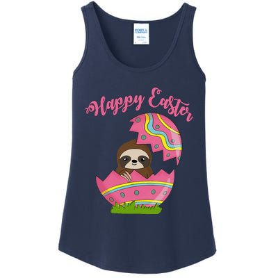 Sloth Easter Egg Happy Graphic,, Women Ladies Essential Tank