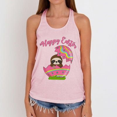 Sloth Easter Egg Happy Graphic,, Women Women's Knotted Racerback Tank