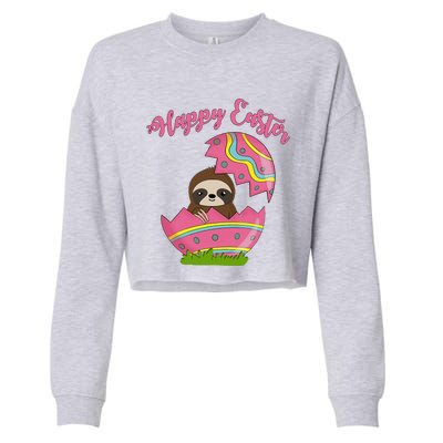 Sloth Easter Egg Happy Graphic,, Women Cropped Pullover Crew