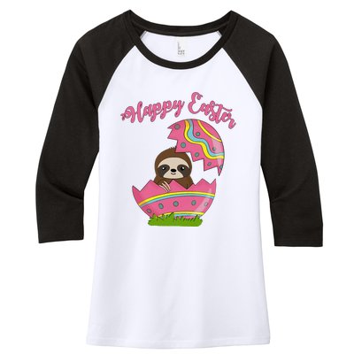 Sloth Easter Egg Happy Graphic,, Women Women's Tri-Blend 3/4-Sleeve Raglan Shirt