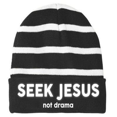 Seek Jesus Not Drama Striped Beanie with Solid Band