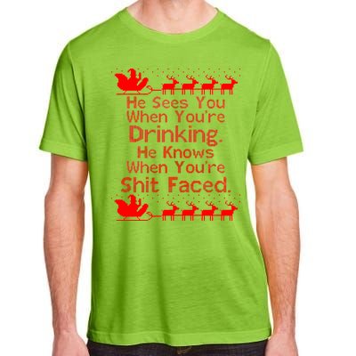 Sees You When You're Drinking Knows When You're Shit Faced Ugly Christmas Adult ChromaSoft Performance T-Shirt