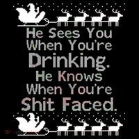 Sees You When You're Drinking Knows When You're Shit Faced Ugly Christmas Flexfit Unipanel Trucker Cap