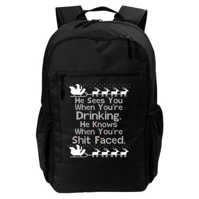 Sees You When You're Drinking Knows When You're Shit Faced Ugly Christmas Backpack