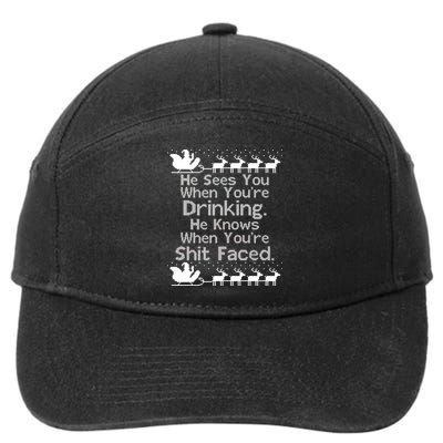 Sees You When You're Drinking Knows When You're Shit Faced Ugly Christmas 7-Panel Snapback Hat