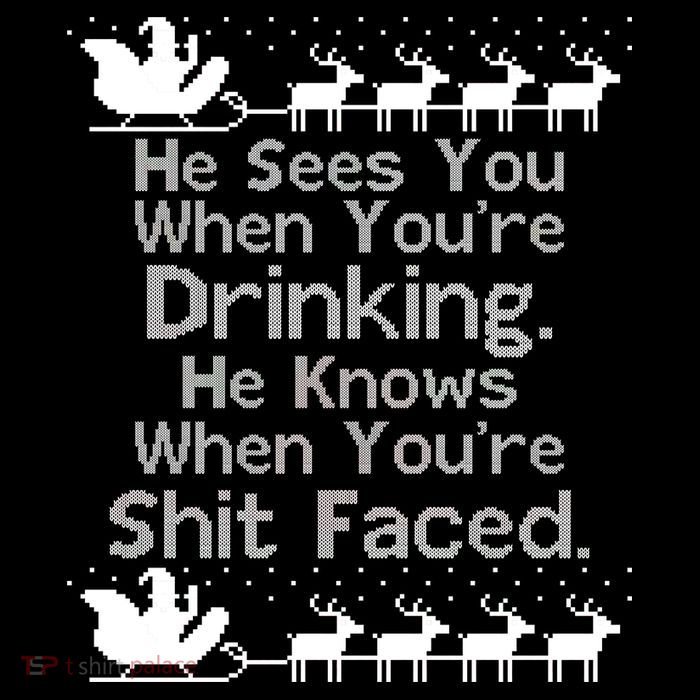 Sees You When You're Drinking Knows When You're Shit Faced Ugly Christmas Cooling Performance Long Sleeve Crew
