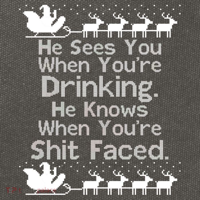 Sees You When You're Drinking Knows When You're Shit Faced Ugly Christmas Cotton Canvas Backpack