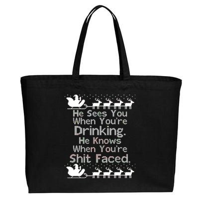 Sees You When You're Drinking Knows When You're Shit Faced Ugly Christmas Cotton Canvas Jumbo Tote