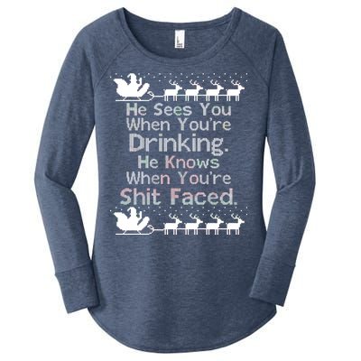 Sees You When You're Drinking Knows When You're Shit Faced Ugly Christmas Women's Perfect Tri Tunic Long Sleeve Shirt