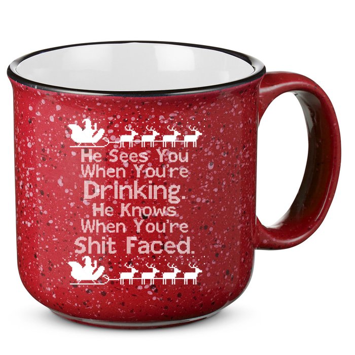 Sees You When You're Drinking Knows When You're Shit Faced Ugly Christmas 15oz Campfire Ceramic Mug