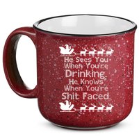 Sees You When You're Drinking Knows When You're Shit Faced Ugly Christmas 15oz Campfire Ceramic Mug