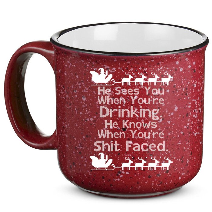 Sees You When You're Drinking Knows When You're Shit Faced Ugly Christmas 15oz Campfire Ceramic Mug