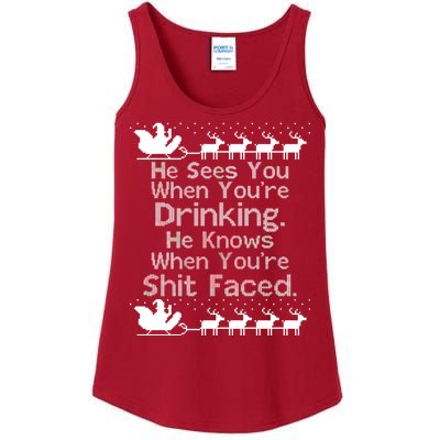 Sees You When You're Drinking Knows When You're Shit Faced Ugly Christmas Ladies Essential Tank