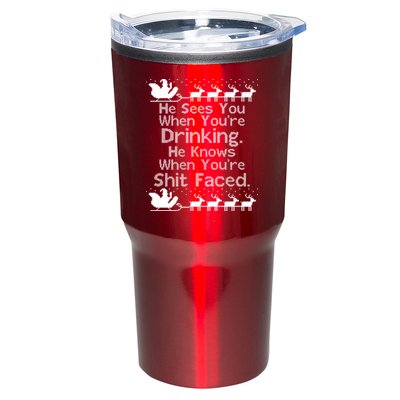 Sees You When You're Drinking Knows When You're Shit Faced Ugly Christmas Tumbler