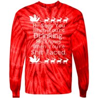 Sees You When You're Drinking Knows When You're Shit Faced Ugly Christmas Tie-Dye Long Sleeve Shirt