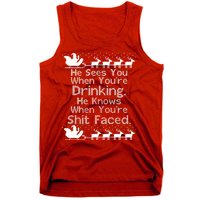 Sees You When You're Drinking Knows When You're Shit Faced Ugly Christmas Tank Top