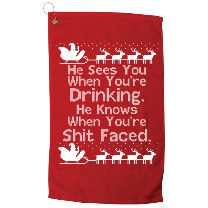 Sees You When You're Drinking Knows When You're Shit Faced Ugly Christmas Golf Towel