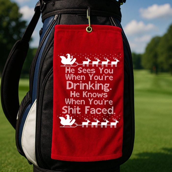 Sees You When You're Drinking Knows When You're Shit Faced Ugly Christmas Golf Towel